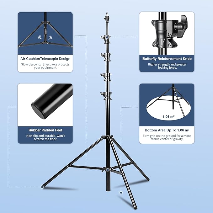 Kate Heavy Duty Light Stand Tripod - 15.7ft Air Cushioned Aluminum Alloy Lighting Stand with Tripod, 2 Sandbags & 1/4"-3/8" Adapter, 9.46lb Load for Studio/Indoor/Outdoor Video Photography