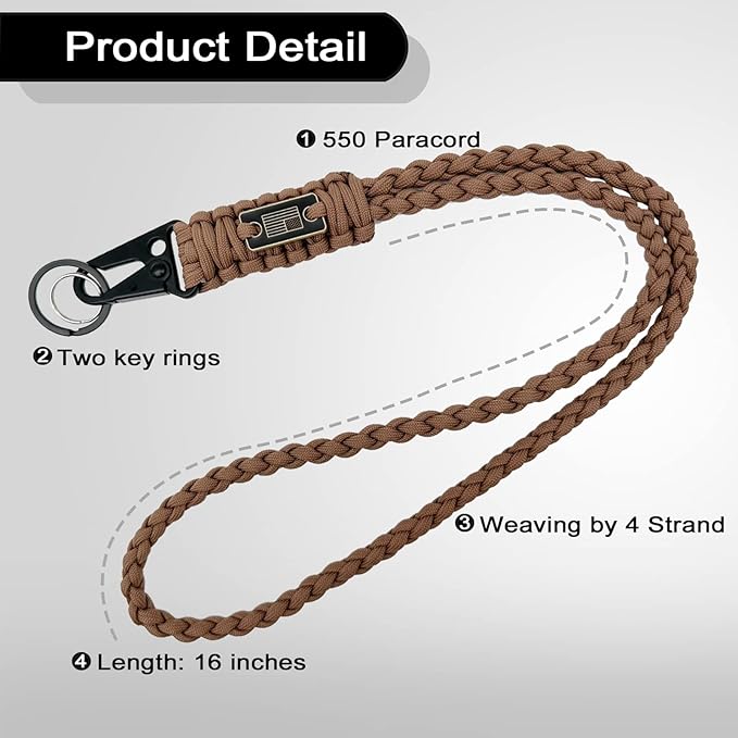 DDOUT Heavy Duty Paracord Lanyard 550 Paracord Braided Keychain for ID Badges, Camera, Whistle, Traveling, Outdoor Activities
