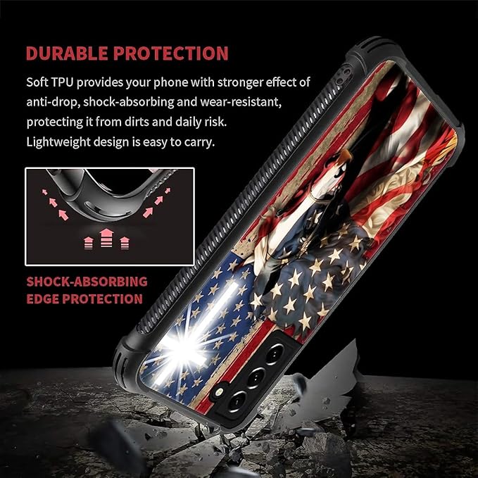 for Samsung Galaxy S21 Case, Red American Flag Horse Cross Pattern Graphic Design Girl Boy Soft Silicone Hard Acrylic Shock Protection for Samsung Galaxy S21