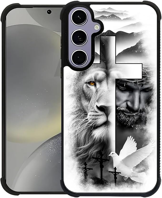 for Samsung Galaxy S24 S25 Case, Lion Cross Jesus Christ Dove Pattern Graphic Design Girl Boy Soft Silicone Hard Acrylic Shock Protection for Samsung Galaxy S24 S25