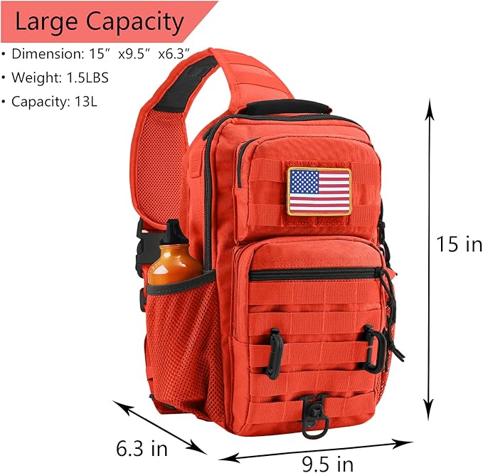 Rover Sling Pack Tactical Shoulder Sling Bag Backpack with Bottle Holder Crossbody Chest Bag, Orange