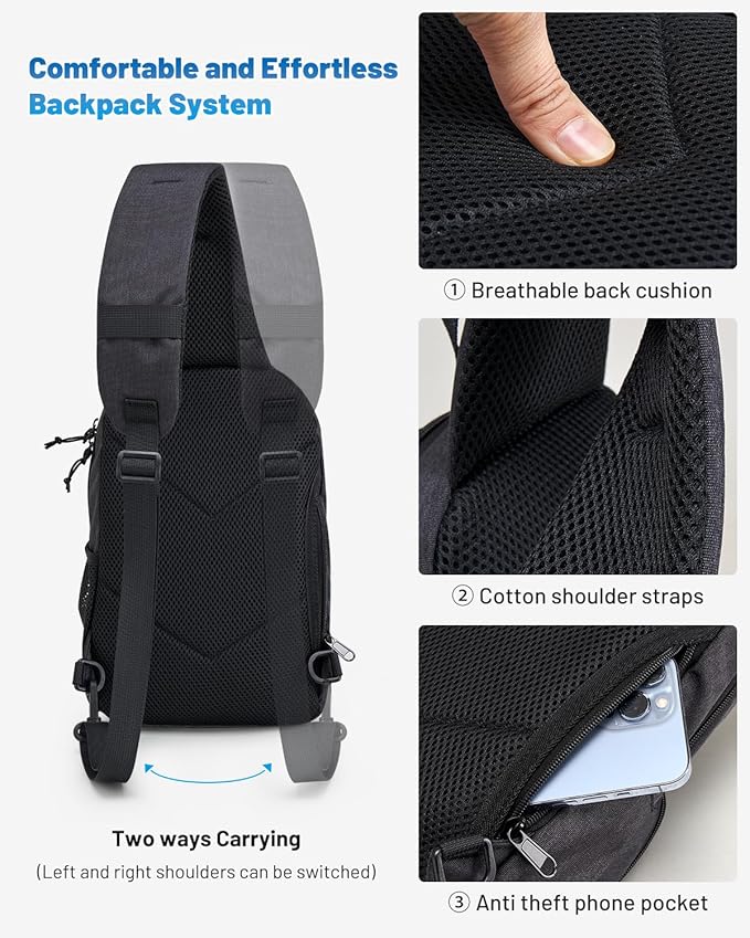 OIWAS Sling Bag Crossbody Backpack for Men, One Strap Backpack Hiking Daypack Chest Bag for Women