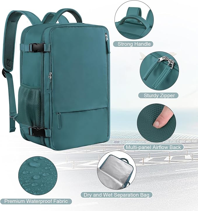 Sinaliy Travel Backpack for Men, 40L Carry On Backpack, 17 Inch Laptop Backpack, Waterproof Backpack, College Bookbag, Person Item Flight Approved Trave Bag for Women