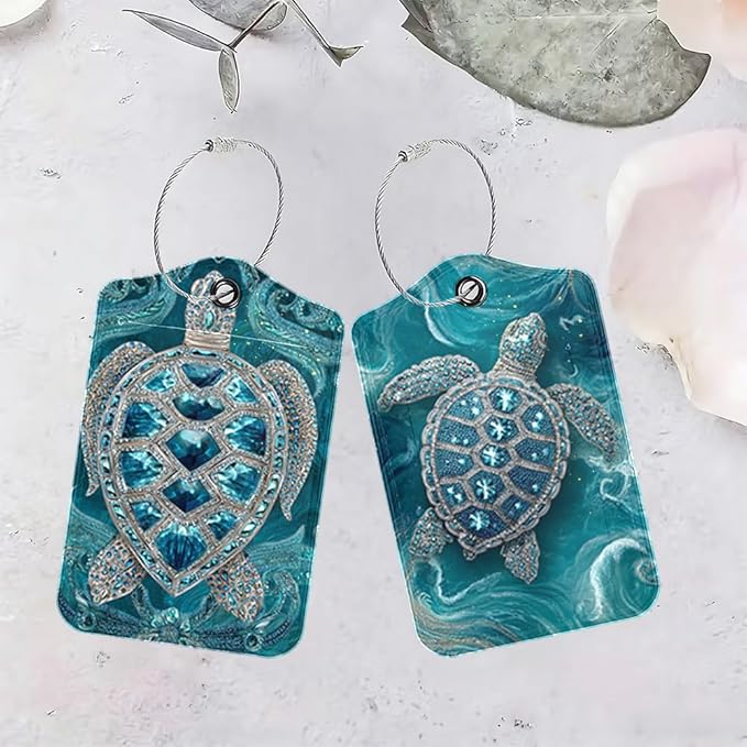 2 Pack Sea Turtle Luggage Tags for Suitcases, Teal Ocean Life ID Tags with Privacy Cover, PU Leather Bag Identifiers, Spring & Summer Beach Vacation Essentials, Mother's Day