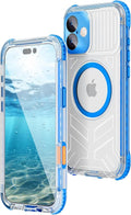 WIFORT for iPhone 16 Waterproof Case, [IP68 Underwater] [Blue Light Filter Lens] [15FT Military Shockproof], Fit for Magsafe Full Body Magnetic Frosted Phone Case with Lanyard, 6.1" Blue