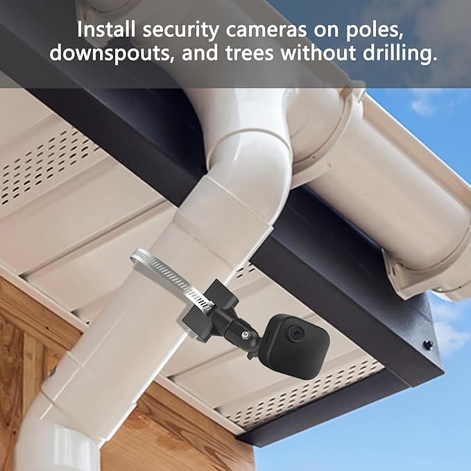 Universal Adjustable Stainless Mount Bracket Outdoor Security Camera 360 Degree Hoop Hose Clamp Pipe Poles Mount No-Drill Holes Compatible with Reolink/Nest/Arlo/Eufy/Wyze and Other Camera (Black)