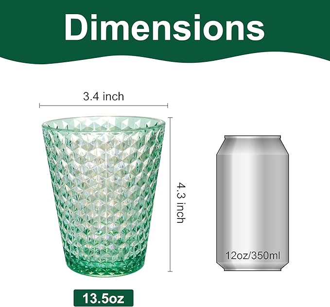 Lily's Home Unbreakable Premium Drinking Glasses Set of 4, Plastic Cups, Reusable Drinkware, Tumblers Water Cups Shatterproof & Stackable, Indoor & Outdoor cups 3.4in×4.3in,13.5oz. Made in Taiwan.
