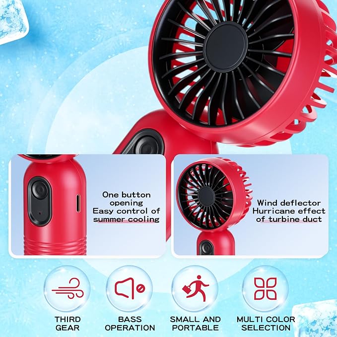 Rossesay 6 Pcs Mini Portable Fan Bulk Cute Handheld Lightweight Small Little Personal Hand Eyelash Fan 3 Speeds USB Rechargeable for Women Men Indoor Outdoor Makeup Travel (Red)