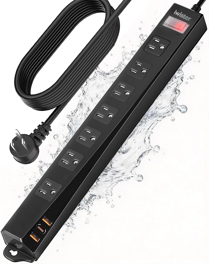 Outdoor Power Strip Weatherproof IPX6,1625W/13A 15 Ft Extension Cord with Multiple Outlets,7 AC & 3 USB, Wall Mount for Camping,Poolside,Garden,Workshop