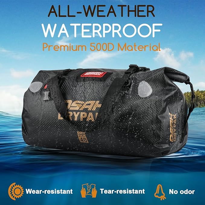 OSAH DRYPAK Waterproof Duffel Bag - Motorcycle Dry Bag Tail Bag with Large Storage Space, Waterproof Luggage Duffle Bags with Outer Mesh Zipper Pocket for Camping, Kayaking, Fishing & Traveling