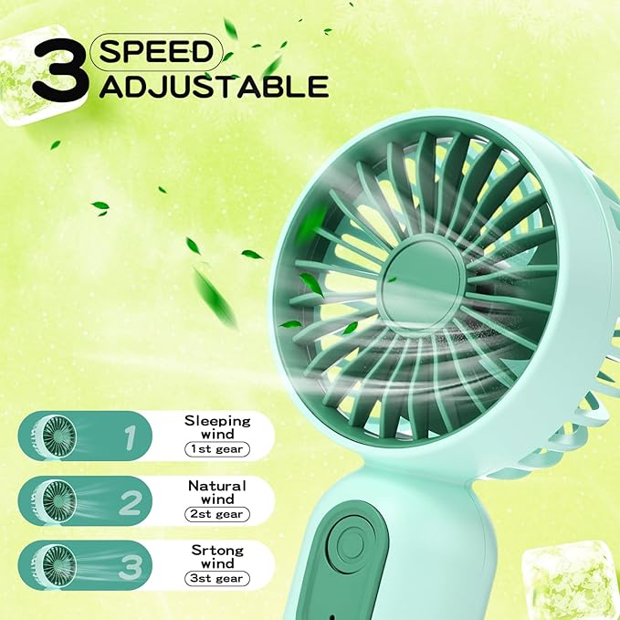 Rossesay 6 Pcs Mini Portable Fan Bulk Cute Handheld Lightweight Small Little Personal Hand Eyelash Fan 3 Speeds USB Rechargeable for Women Men Indoor Outdoor Makeup Travel (Green)