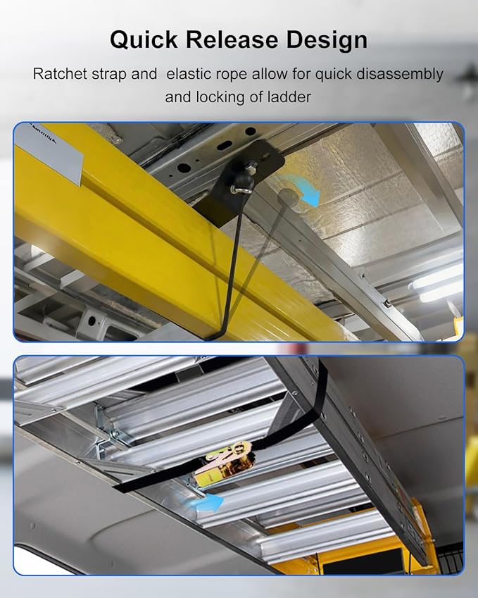 Van Interior Ladder Storage Holder, Adjustable Internal Ladder Rack Fit for Van Trailer Truck Roof, Quick Release Heavy Duty Ladder Bracket