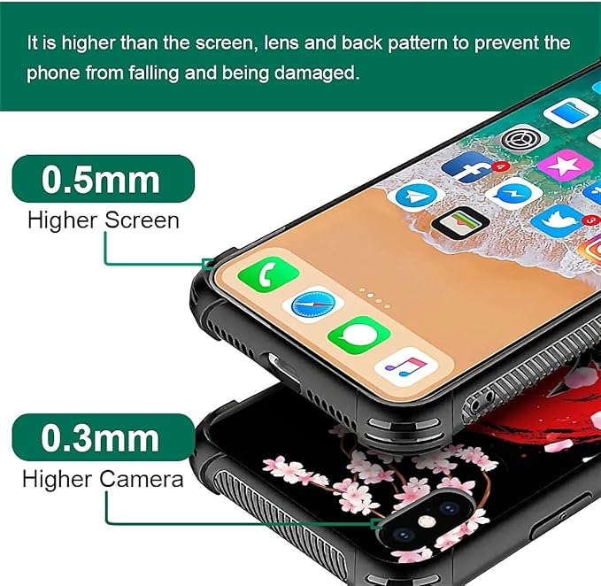 for iPhone Xs Max Case, Sakura Japanese Samurai Pattern Graphic Design Girl Boy Soft Silicone Hard Acrylic Shock Protection for iPhone Xs Max