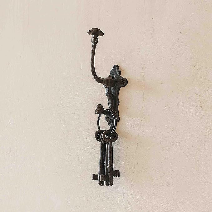Mystic Colonial Rustic Cast Iron Wall Hooks – Heavy Duty Vintage Utility Hooks for Hanging Coats, Towels, Bags, Robes, Hats & More – Large Decorative Wall Mount Hanger, Pack of 10, Black