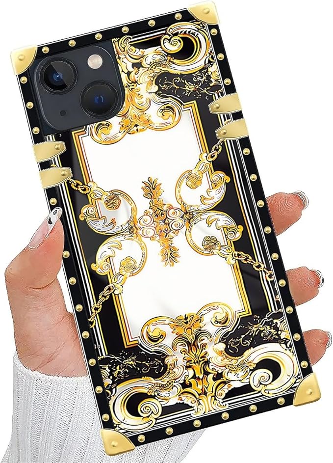 Compatible with iPhone 15 Case, Gold Grain Flowers Luxury Golden Decoration for Girl Women Soft TPU Shockproof Protective Hard PC Back for iPhone 15