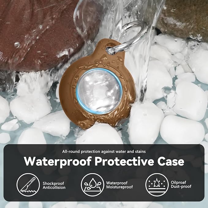 for Apple AirTag 2nd & 1st Gen, Waterproof Case for AirTag Holder Keychain,GPS Tracker Cover for Dog,Car Key,Luggage-E2- Brown