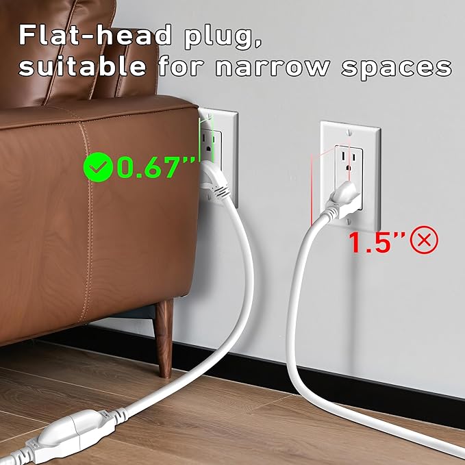 LUCKY TL 2 Pack Indoor Outdoor Extension Cord, 16/3 Gauge White Short Extension Cord 3ft, Waterproof Flexible Case, Made in Pure Copper, 13A 1625W 16AWG SJTW, 3 Prong Heavy Duty Wire, UL
