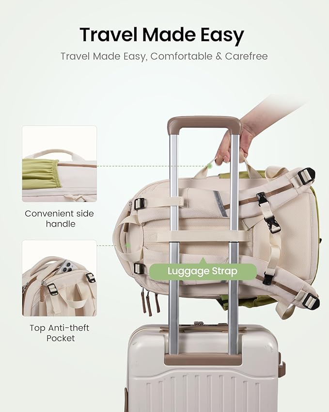 LOVEVOOK Everyday Laptop Backpack for Women Men With Tumbler Holder,17 inch Classic Travel Work College Teacher Carryon Backpack Purse,Waterproof Computer laptop Bag Hiking Backpack,Light khaki-Brown