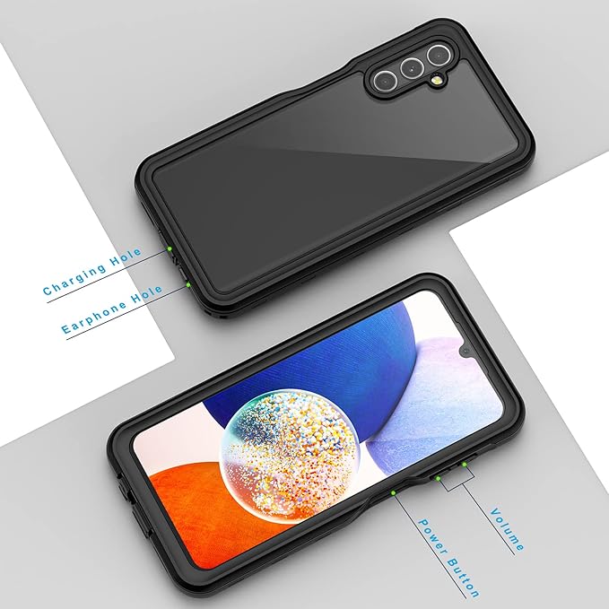 Lanhiem for Samsung Galaxy A14 5G Case, IP68 Waterproof Dustproof, Built-in Screen Protector, Heavy Duty Full Body Protective Phone Case for Galaxy A14 5G, Black/Clear