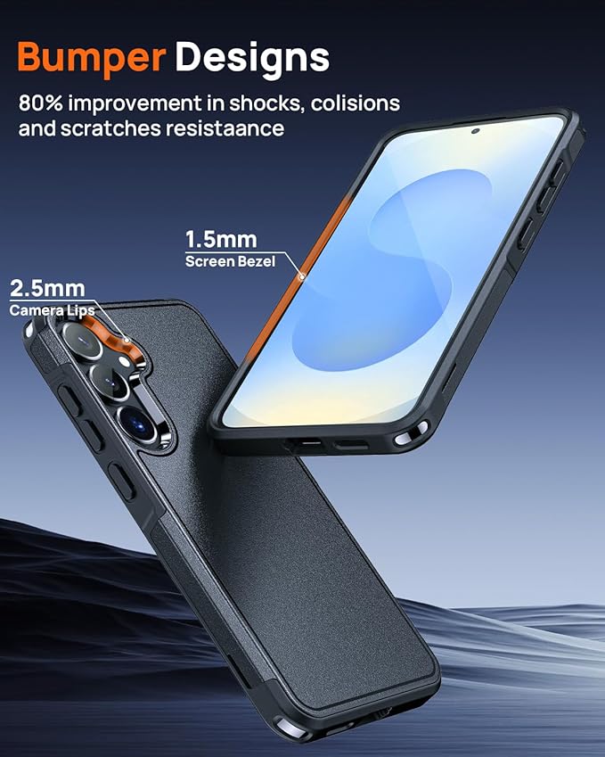 Lanhiem for Samsung Galaxy S25 S24 Phone Case with Tempered Glass Screen Protector, Shock Absorption, Anti-Scratch Shockproof Case Cover for Samsung S25 S24, Black
