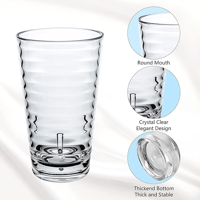 ALIMOTA Stackable Drinking Glasses 385ml Set of 6, Dishwasher Safe Acrylic Tumblers for Water, Juice, Cocktail - Portable for Camping, Picnics & BBQ Parties
