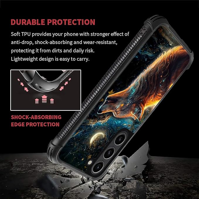 for Samsung Galaxy S23 Plus Case, Star Cave Hungry Wolf Pattern Graphic Design Girl Boy Soft Silicone Hard Acrylic Shock Protection for Samsung Galaxy S23 Plus