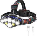 MIOISY Headlamp Rechargeable, 8 LED Super Bright Head Lamp with White Red Light, IPX4 Waterproof Head Lights for Forehead, 8 Modes Headlight Flashlight for Outdoor Hiking Running Camping