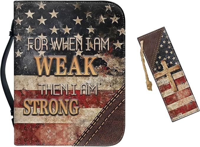 Large Bible Cover Case for Women Men Amercan Flag and Cross PU Leather Bible Case with Bookmark Church Bag Book Carrying Case Bible Cover for Women Men Bible Case for Men Women