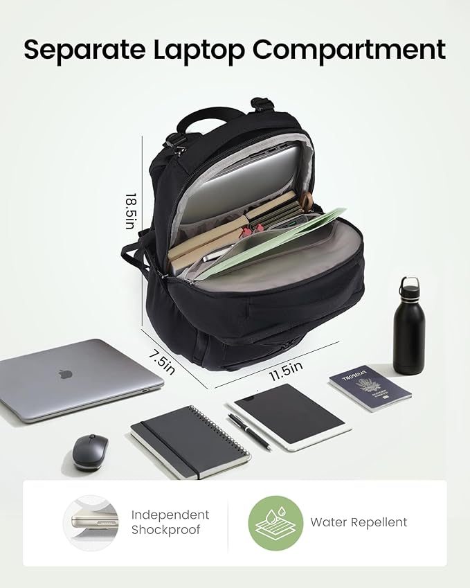 LOVEVOOK Everyday Laptop Backpack for Women & Men With Giant Tumbler Holder,15.6 Inch Classic Travel Work College Teacher Carry on Backpack Purse,Waterproof Computer laptop Bag Hiking Backpack,Black