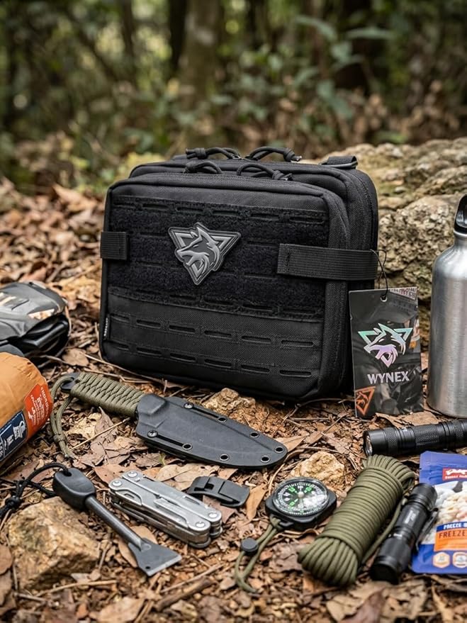 WYNEX Tactical Molle Admin Pouch of Double Layer Design, Admin Pouches Molle Attachment Military Medical EMT Organizer with Map Pocket EDC EMT Pack IFAK Tool Holder Universal U.S.A Patch Included