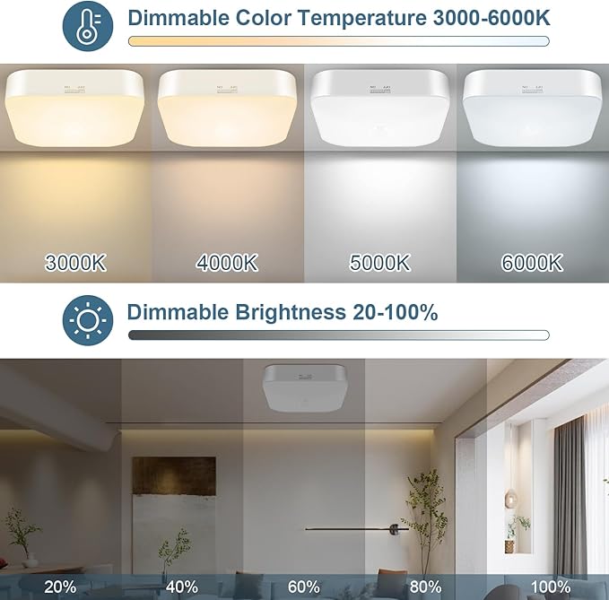 WhitePoplar Motion Sensor Rechargeable Ceiling Light Indoor with Remote, Wireless Battery Operated Rechargeable Sensor Light for Closet, Garage, Hallway, 3000K-6000K Battery Powered Shower Lights