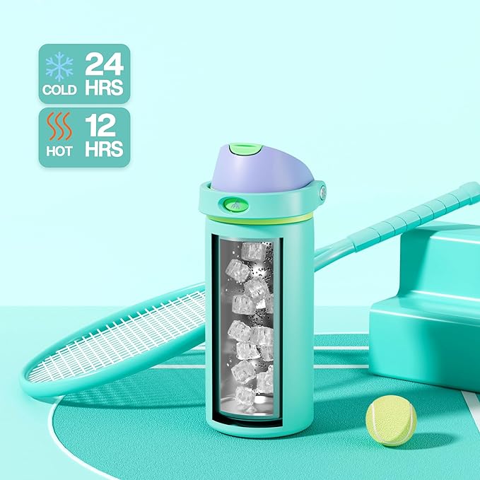 POWCAN 18 oz Insulated Water Bottle: 2-in-1 Push-Button Spout & Quick-Flip Straw, Leakproof, Cold 24Hrs, Fits Car Cup Holder, Stainless Steel Sports Water Bottle, Gift for Women, Girls (Sea Princess)
