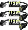 Vockjour 1 FT 3 Pack Black Short Low Profile Flat Plug 14 Gauge Heavy Duty Extension Cord, 14AWG 3-Wire Grounded Appliance Extension Cord, 15A/125V/1875W SJTW ETL Listed Power Cord