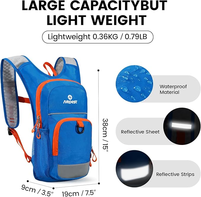 Nepest Kids Hydration Backpack, Mini Water Backpack with 1.5L Water Bladder for Hiking Cycling Running
