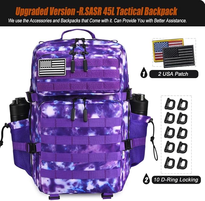 45L Tactical Backpack for Men Women, Military Assault Pack with MOLLE, Large 3 Day Bug Out Bag for Hiking Camping