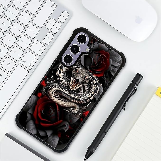 for Samsung Galaxy S24 S25 Case, Entwined Rose Snake Pattern Graphic Design Girl Boy Soft Silicone Hard Acrylic Shock Protection for Samsung Galaxy S24 S25