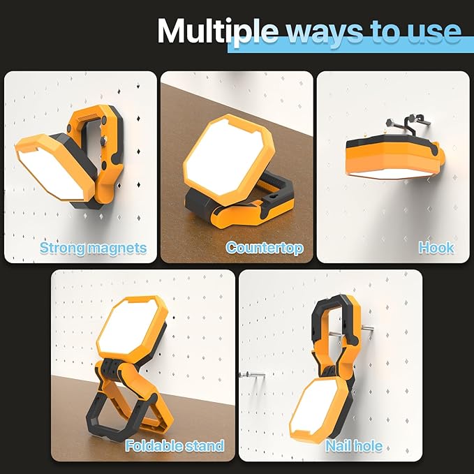 HYPERLITE Rechargeable Work Light - 2Pack 40W 4000Lumens - Valentine's Gifts for Men Dad Him - Hanging Hook Folding Portable Magnetic Work Light - Mechnic Light for Car Repairing Camping Emergency