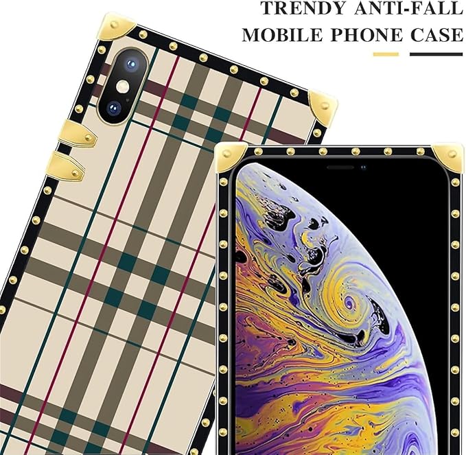 Compatible with iPhone XR Case, Black Red Beige Stripes Luxury Golden Decoration for Girl Women Soft TPU Shockproof Protective Hard PC Back for iPhone XR