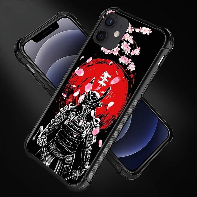for iPhone 11 Case, Sakura Japanese Samurai Pattern Graphic Design Girl Boy Soft Silicone Hard Acrylic Shock Protection for iPhone 11