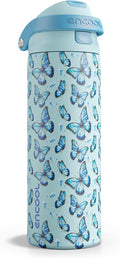 ENCOOL Leakproof Insulated Stainless steel Water Bottle with Straw Dual-Sip Water Bottle Bag-Safe Design for Work, BPA-Free Commute & Gym – Keeps Drinks Cold All Day, 24 oz, Glacier Butterfly