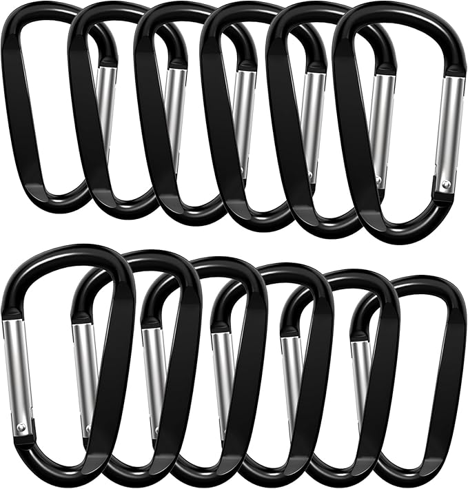 3" Aluminum Carabiner Clips, 12PCS D Ring Shape Keychain Carabiners Hook Buckle