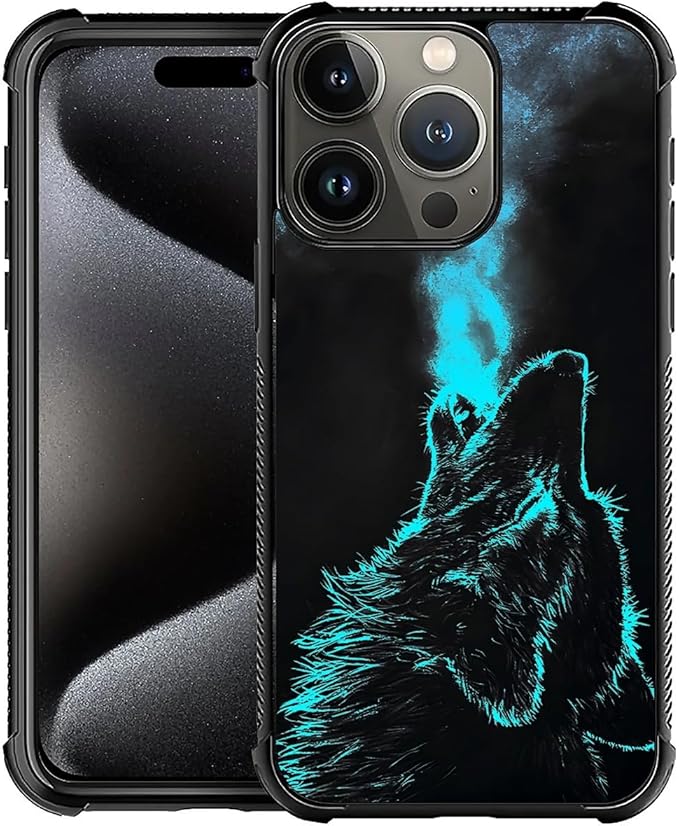 for iPhone 16 Pro Case, Blue Breathing Wolf Pattern Graphic Design Girl Boy Soft Silicone Hard Acrylic Shock Protection for iPhone 16 Pro