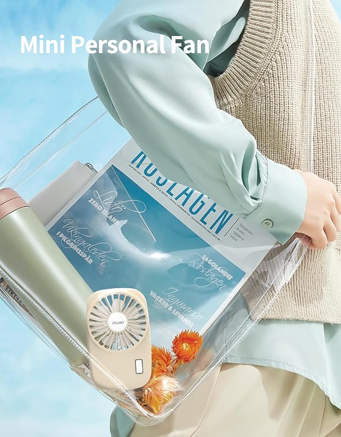 Aluan Handheld Mini Fan Powerful Small Personal Portable Speed Adjustable USB Rechargeable Eyelash Fan for Kids Girls Boys Woman Man Home Office Outdoor Travel, Beige