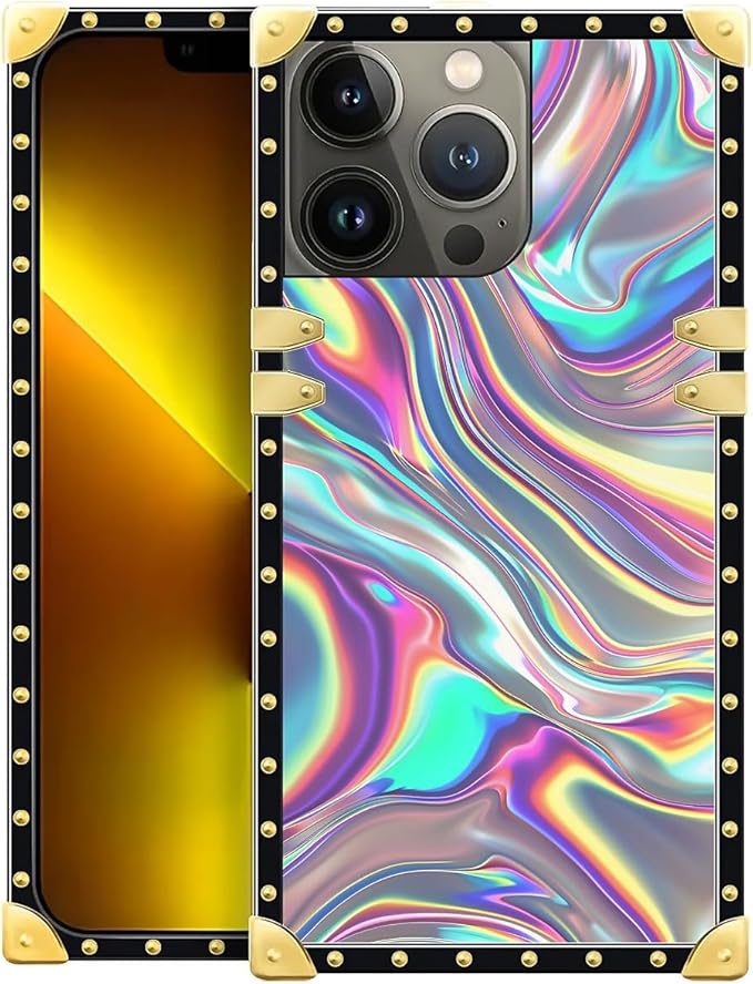 Compatible with iPhone 13 Pro Case, Holographic Abstract Iridescent Textures Luxury Golden Decoration for Girl Women Soft TPU Shockproof Protective Hard PC Back for iPhone 13 Pro