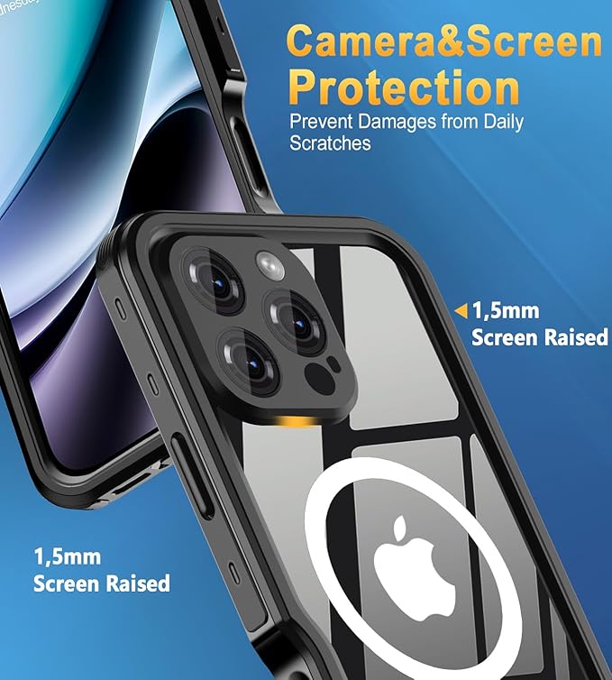 for iPhone 16 Pro Max Case Waterproof | Shockproof Dust Proof Phone Case Cover with Screen Protector for iPhone 16 Promax - Clear