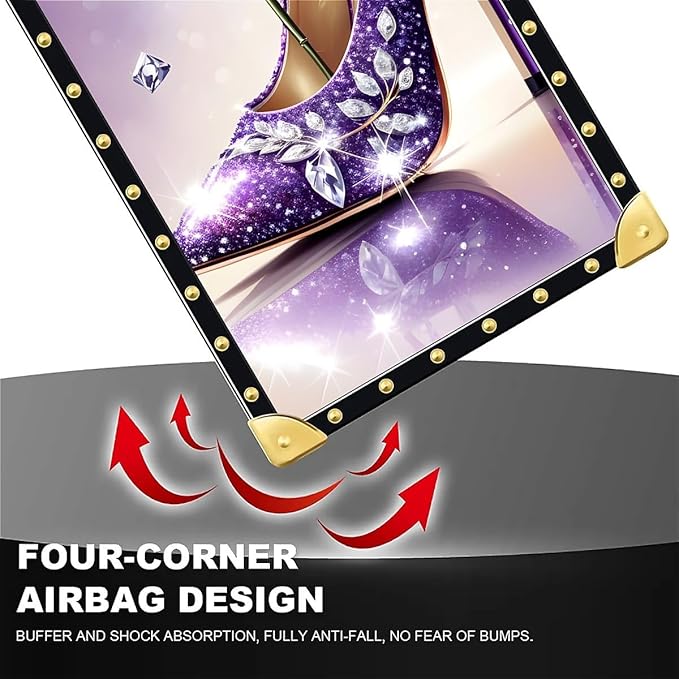 Compatible with iPhone 16 Pro Case, High Heeled Purple Diamond Rose Luxury Golden Decoration for Girl Women Soft TPU Shockproof Protective Hard PC Back for iPhone 16 Pro