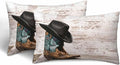 Western Cowboy Embroidered Boots Hat 12 X 20 Throw Pillow Covers Set of 2 American West Rodeo ATOP Fashion Leather Cushion Pillow Cases Outdoor Decorative Home Bed Sofa Couch Office