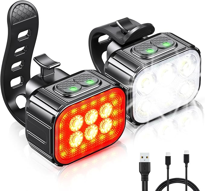 Cuvccn Bike Lights Super Bright, Rechargeable Bicycle Lights Set Multiple Modes, Waterproof Bike Lights for Night Riding/Cycling Safety, Front and Back Bike Reflectors Light, Long Battery Life