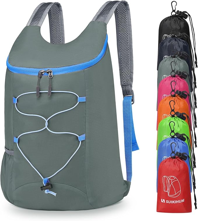 20L Hiking-Daypack Lightweight Foldable Travel Packable Backpack for Camping Cycling Outdoor, Gray