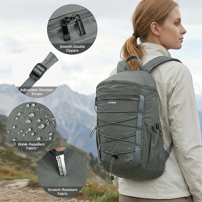 G4Free Hiking Backpack for Women Men 20L Lightweight Travel Backpacks Daypack Outdoor Daily Camping, Dark Gray-green